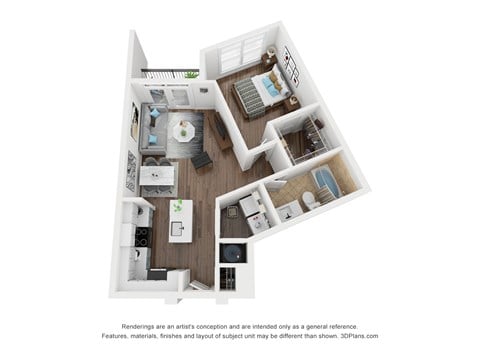 Floor plan for 1 bed, 1 bath, 844 sqft